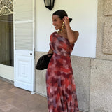 Frieda - Maxi Dress with Watercolor Pattern and Off-Shoulder Cut