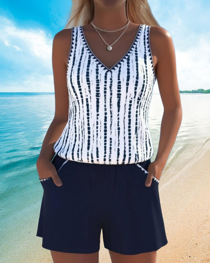 Amanda - Casual Swimsuit with Pocket and V-Neck