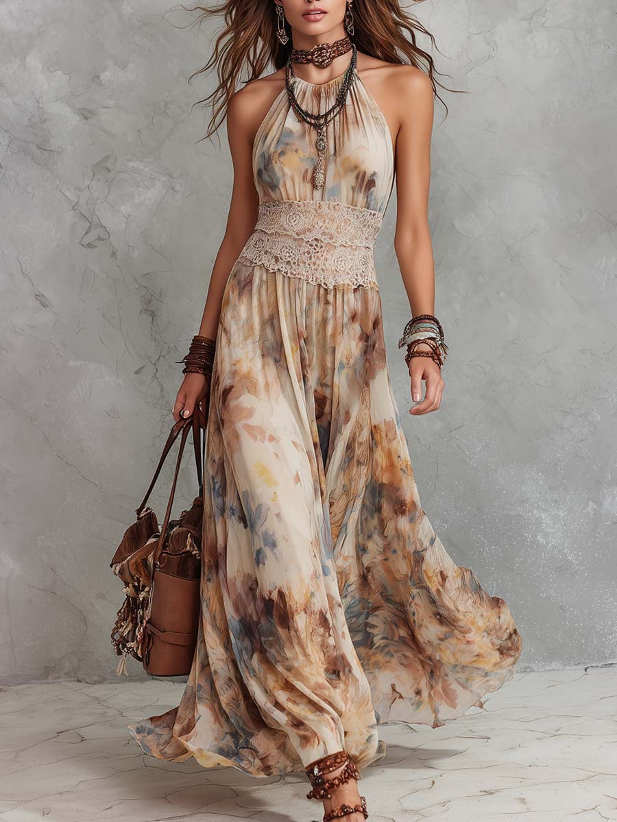 Bianca - Stylish Lace Trim Maxi Dress