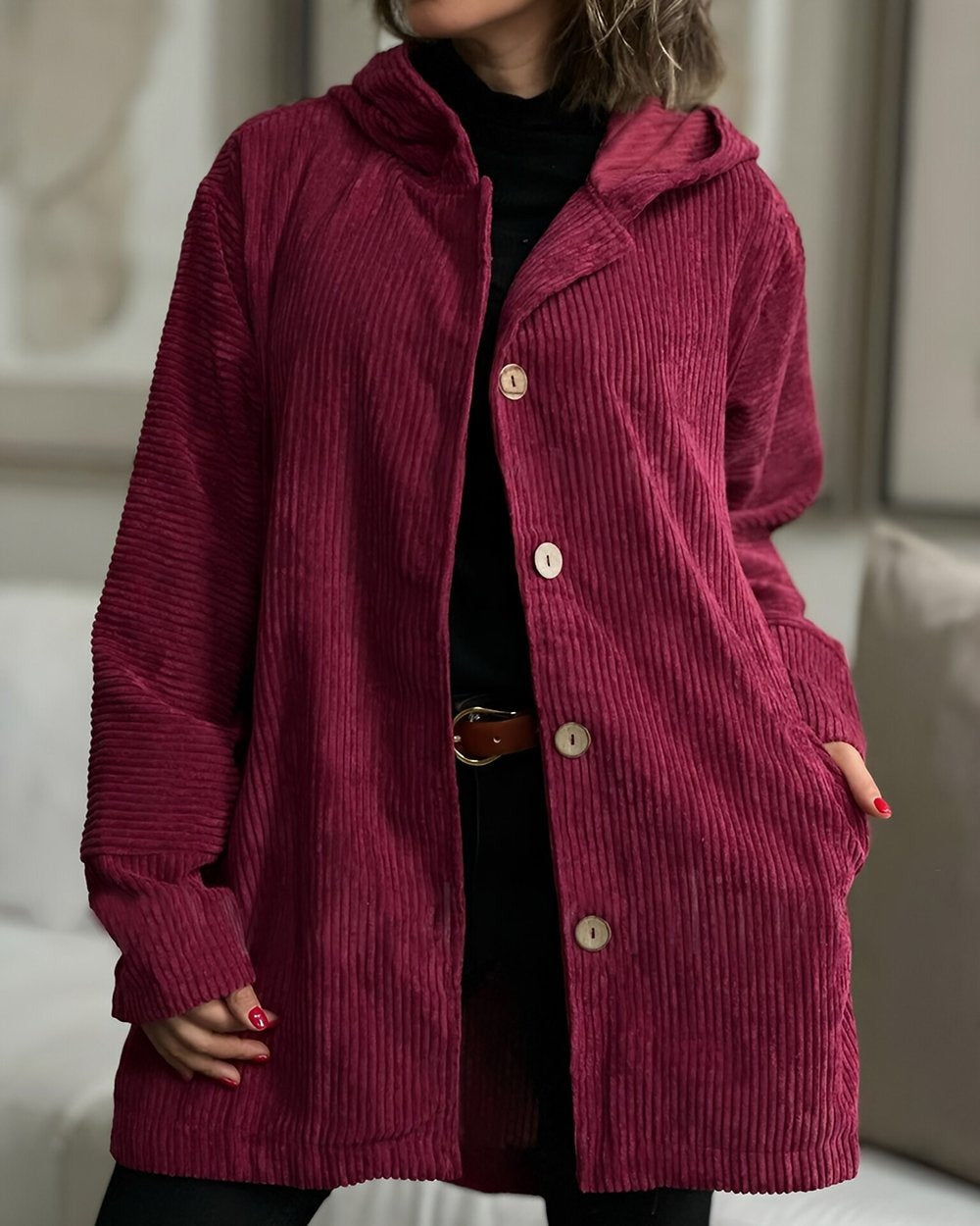 Cordia - Corduroy Hooded Cardigan