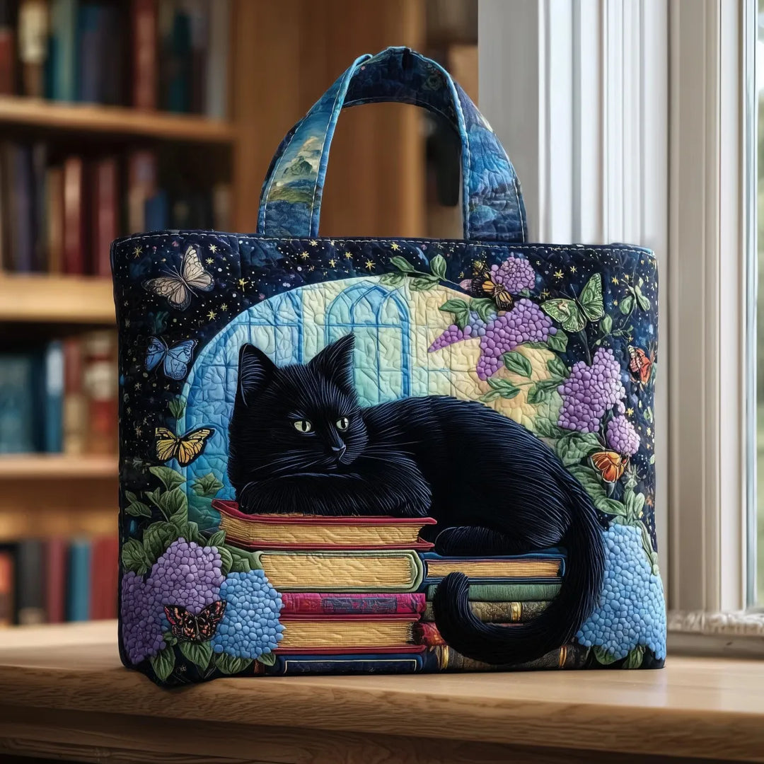 Handmade Bag - Black Cat on Books