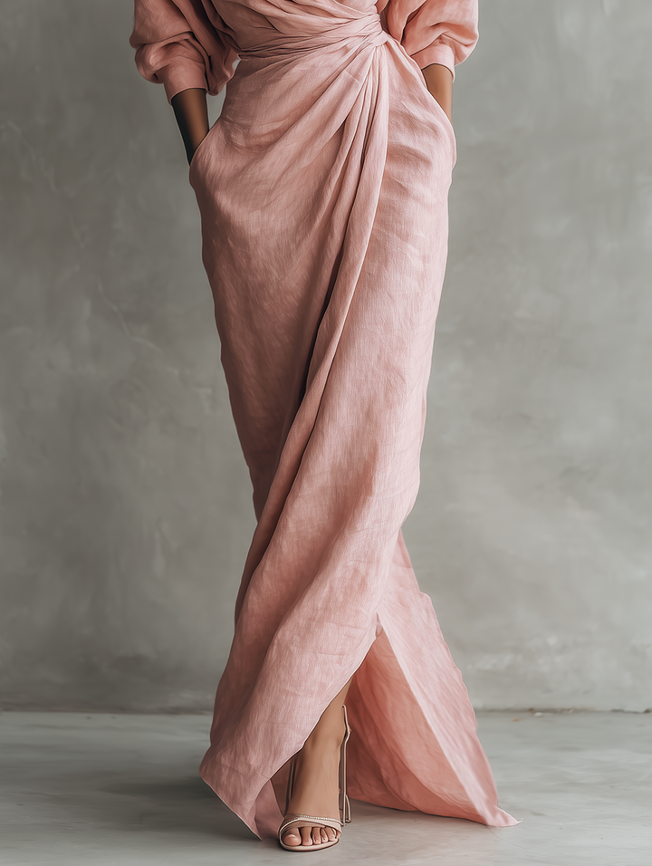 Alessia - Pink Linen Maxi Dress
