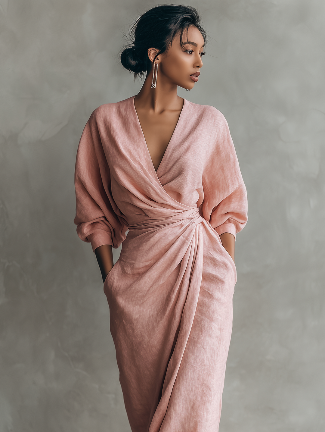 Alessia - Pink Linen Maxi Dress