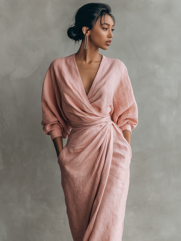 Alessia - Pink Linen Maxi Dress