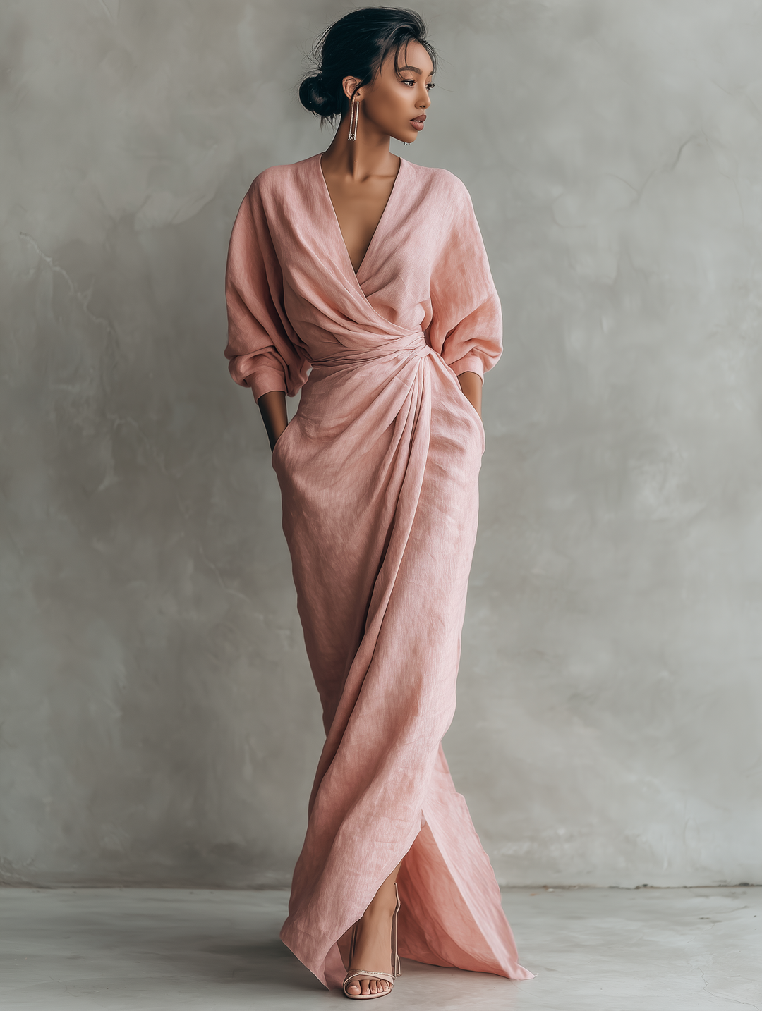 Alessia - Pink Linen Maxi Dress