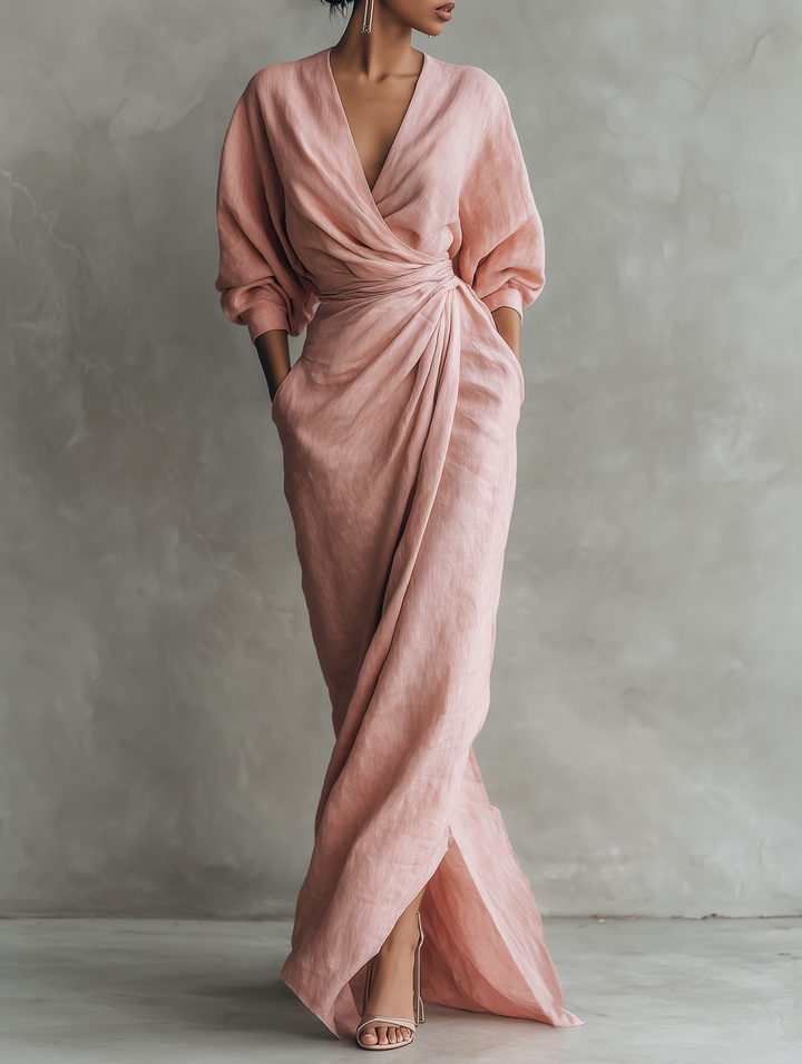 Alessia - Pink Linen Maxi Dress