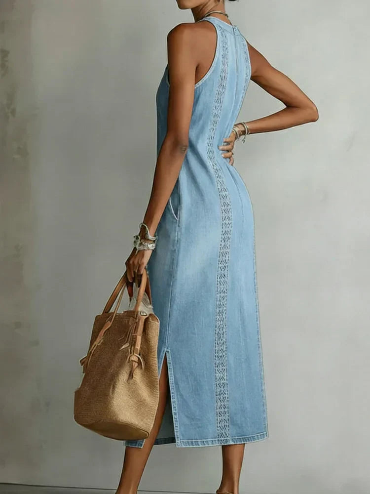 Julia - Retro Lace Denim Dress