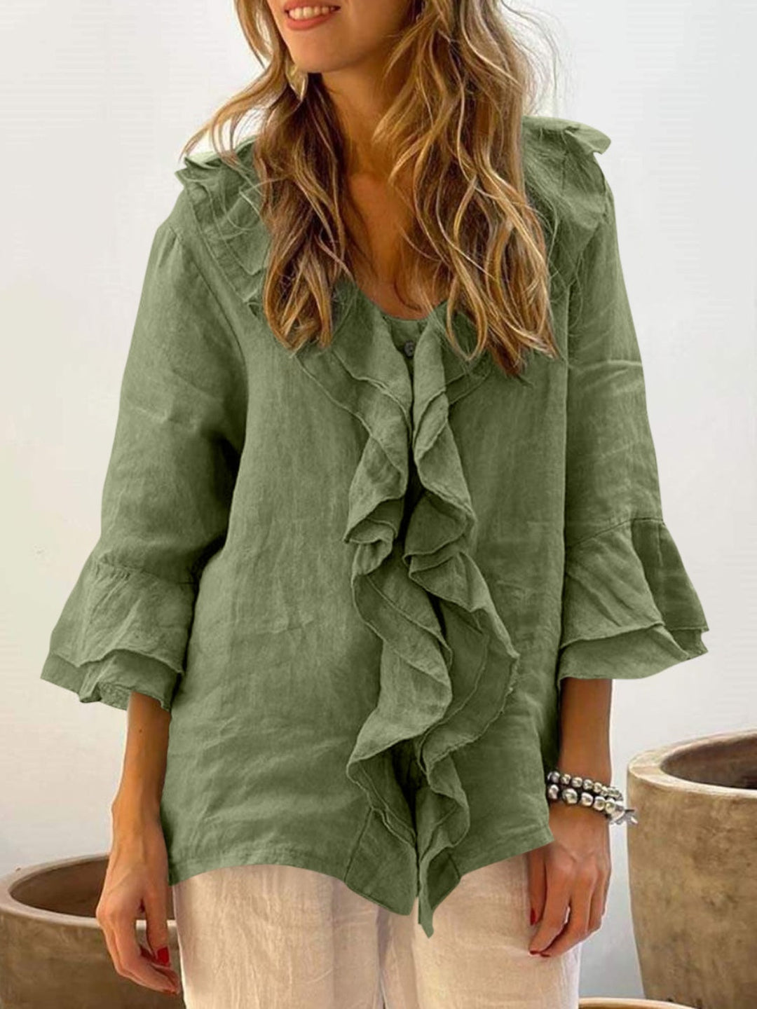 NADINE - Women Chic Bell Sleeve Ruffle Top