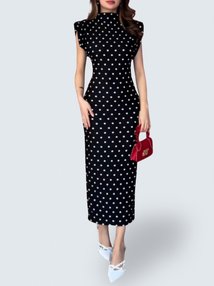 Polka Dot - Elegant V-Neck Waist Dress