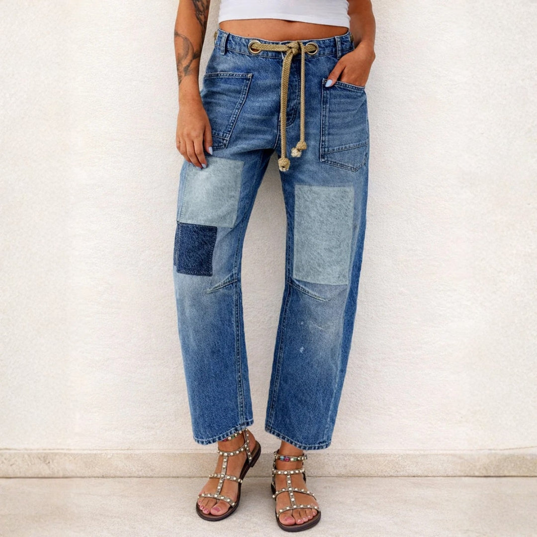 Margaret - Patchwork Drawstring Jeans