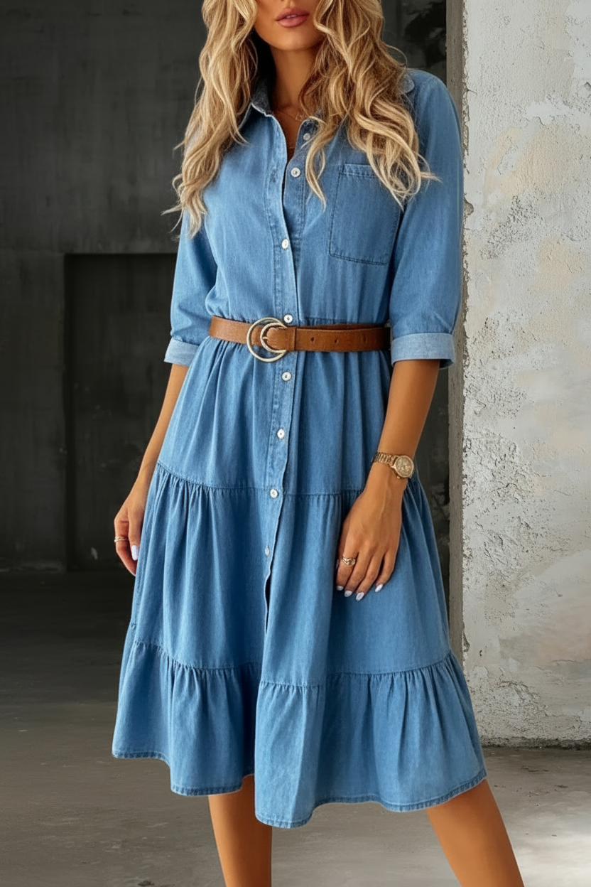 Barbara - Casual Elegant Denim Dress