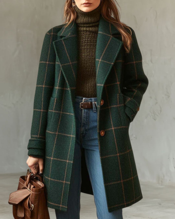 Bellarive plaid tweed coat with lapel collar