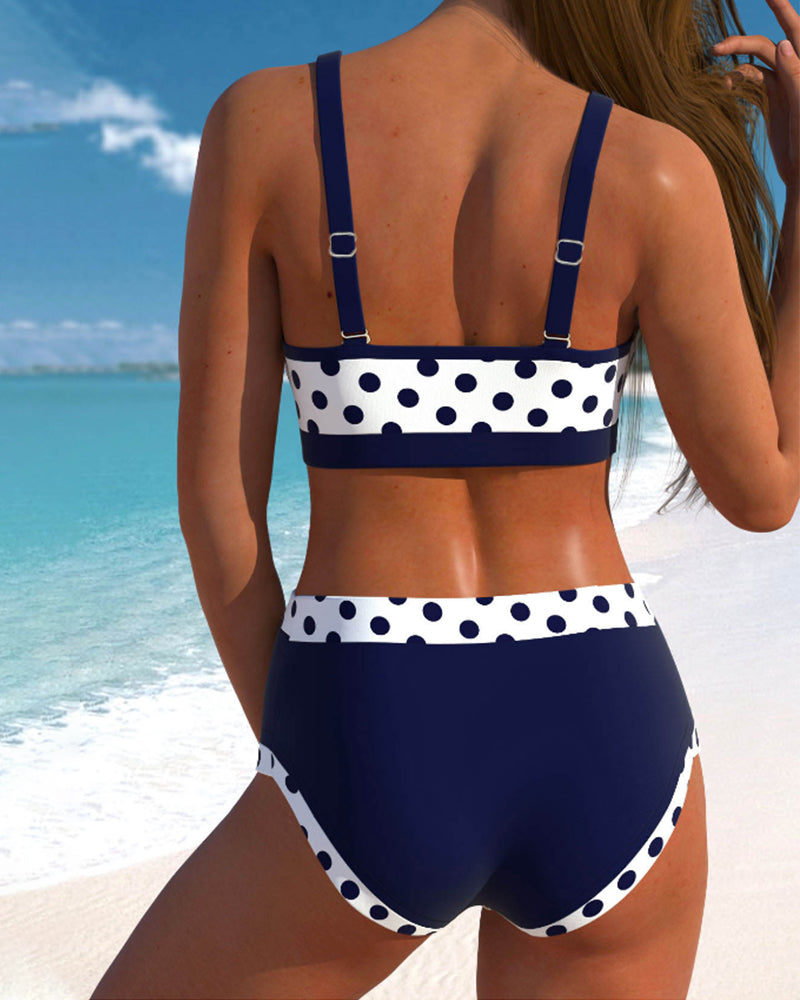 Elizabeth - High-Waisted Polka Dot Bikini with Patchwork Design