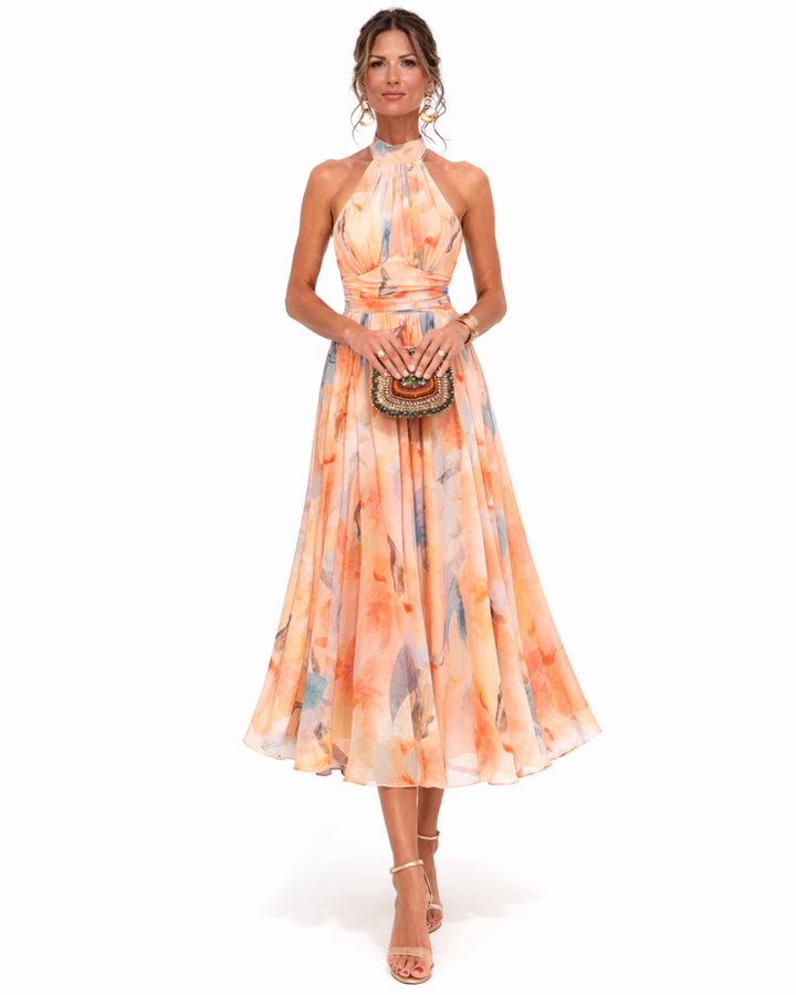 Aurora - Halter Neck Dress with Watercolour Print