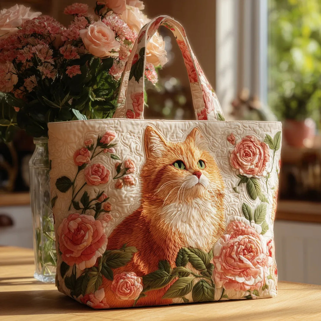Handmade Bag - Ginger Cat with Roses