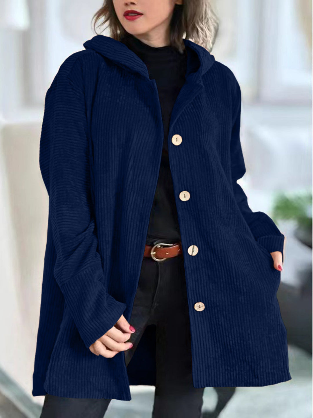 Cordia - Corduroy Hooded Cardigan