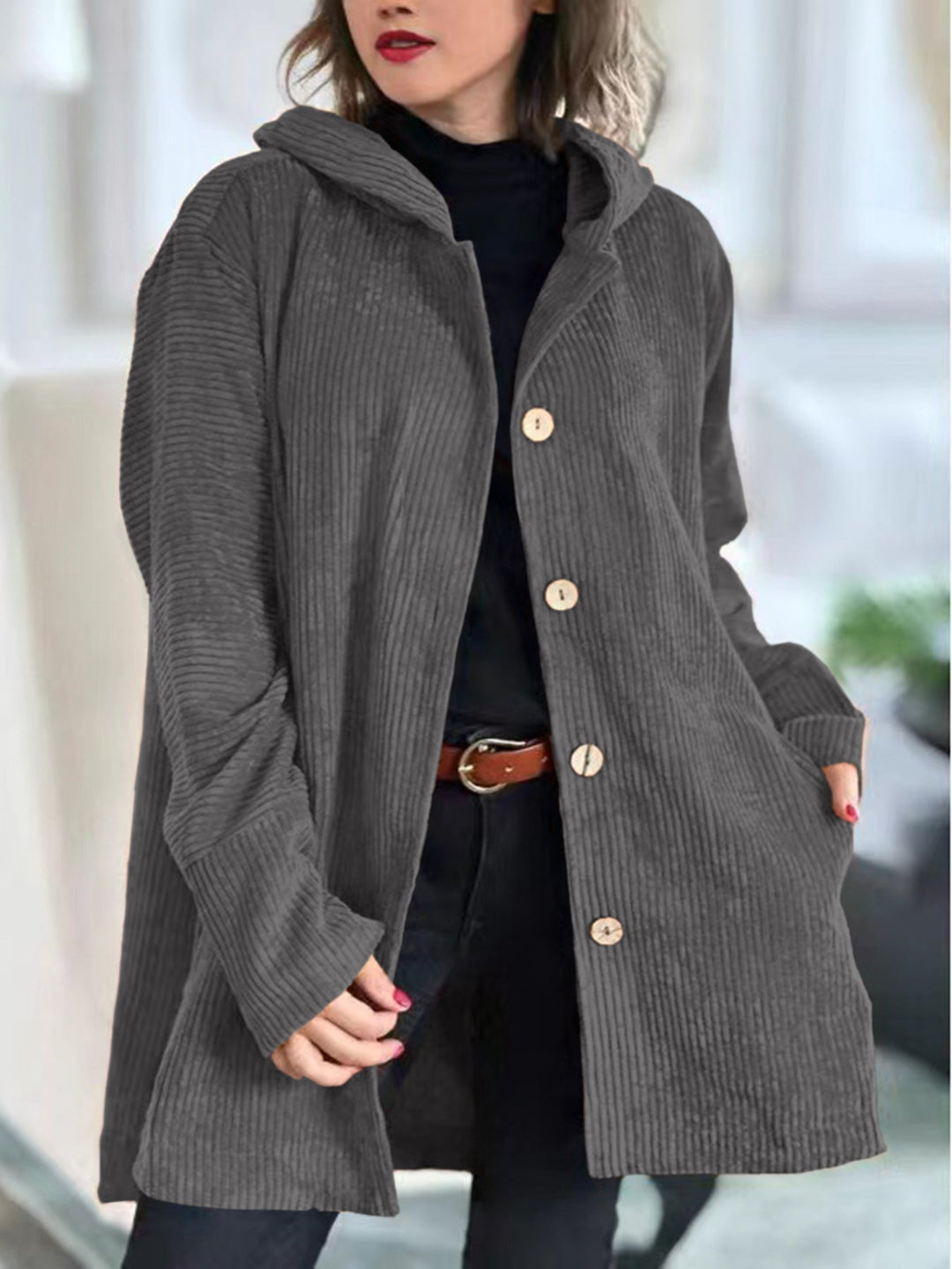 Cordia - Corduroy Hooded Cardigan