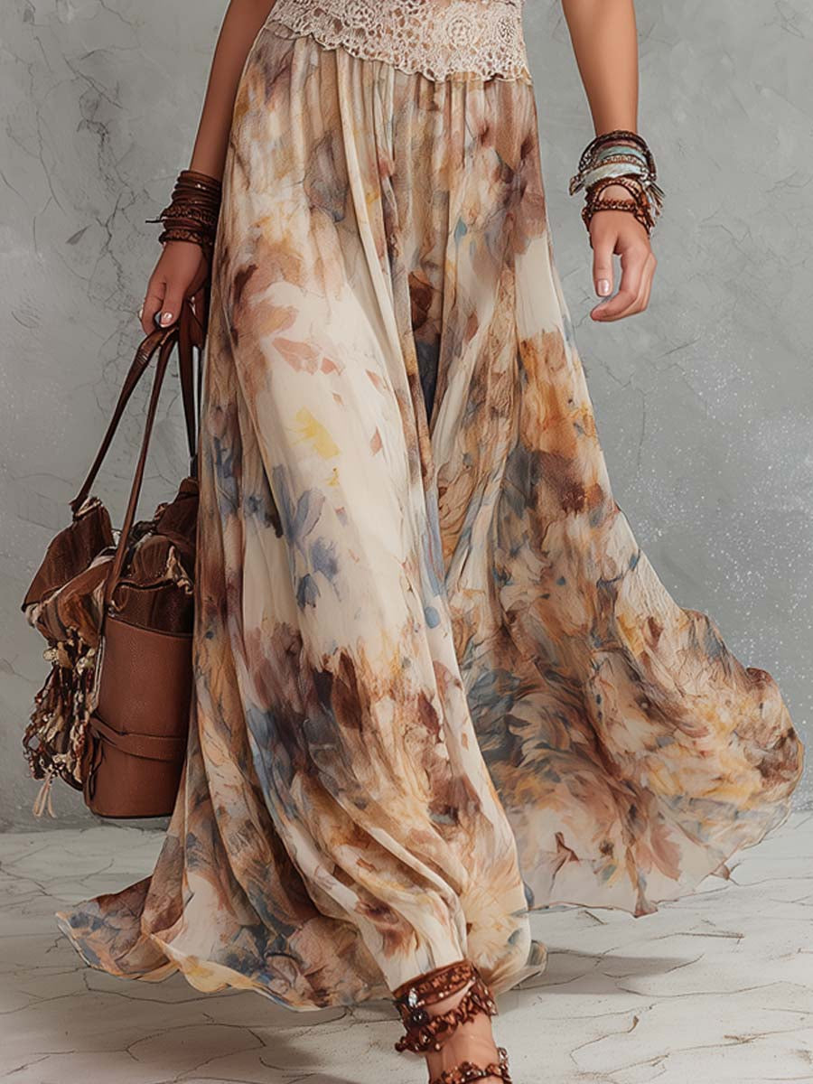 Bianca - Stylish Lace Trim Maxi Dress