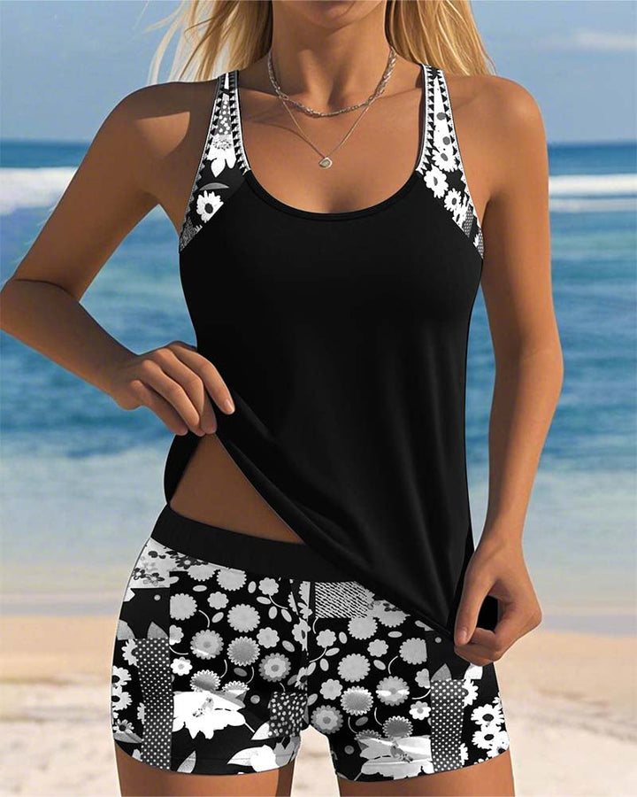 Susan - Swimsuit Tank Top with Printed Boxer Set