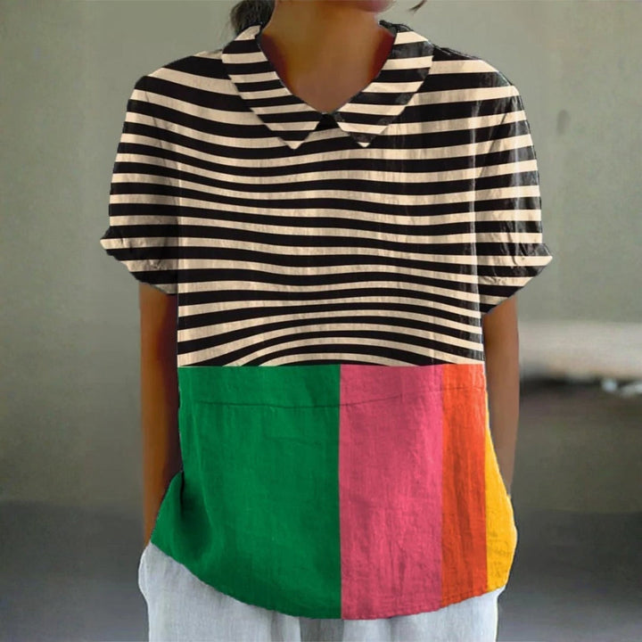 Eva - Bold Striped Blouse with Color Block
