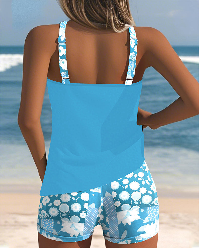 Susan - Swimsuit Tank Top with Printed Boxer Set