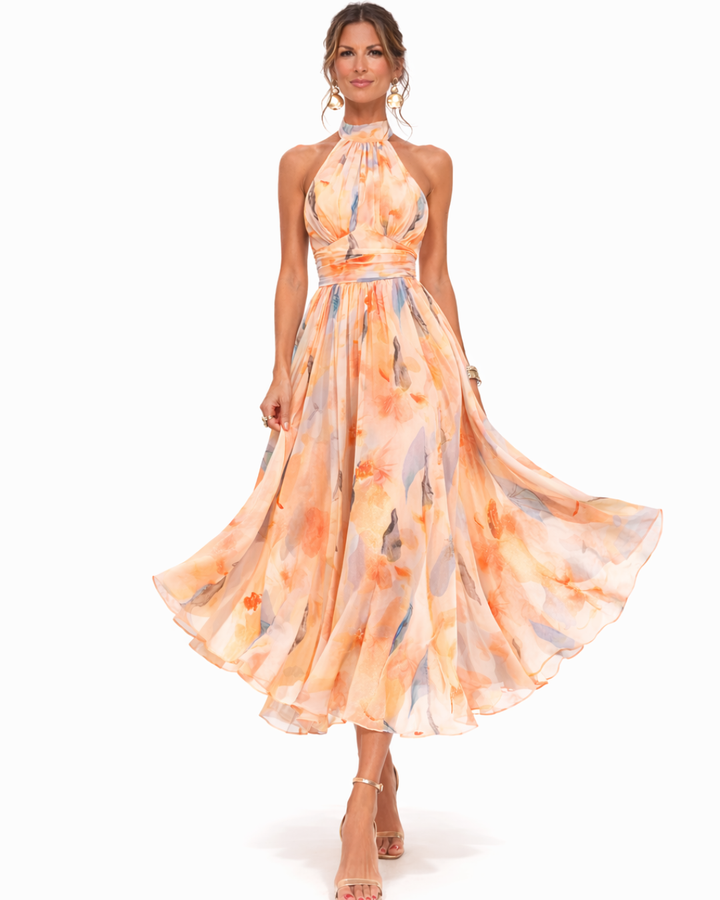 Aurora - Halter Neck Dress with Watercolour Print