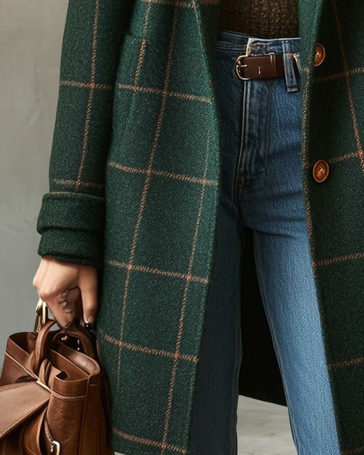 Bellarive plaid tweed coat with lapel collar