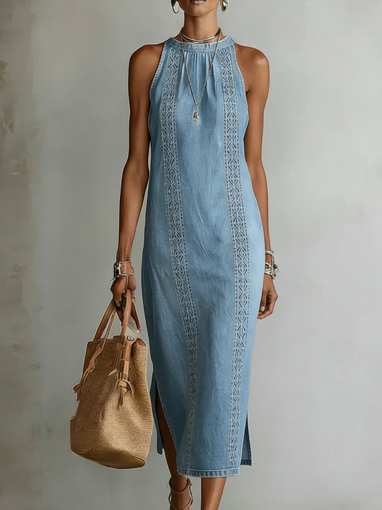 Julia - Retro Lace Denim Dress