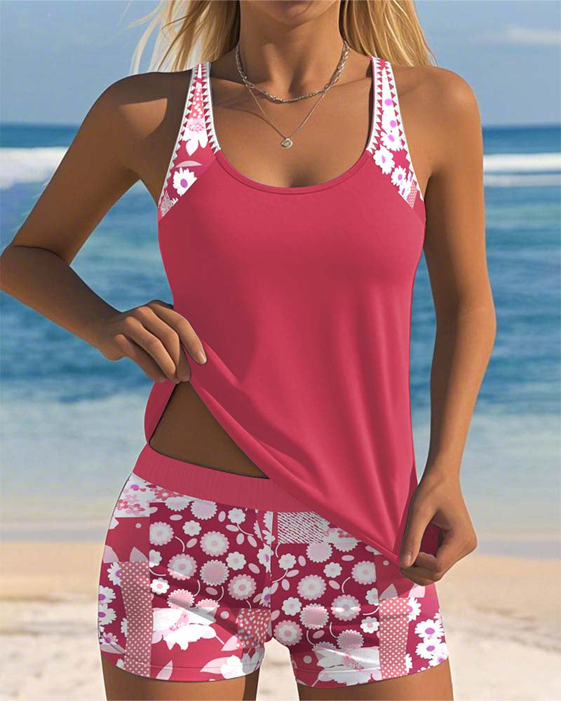 Susan - Swimsuit Tank Top with Printed Boxer Set