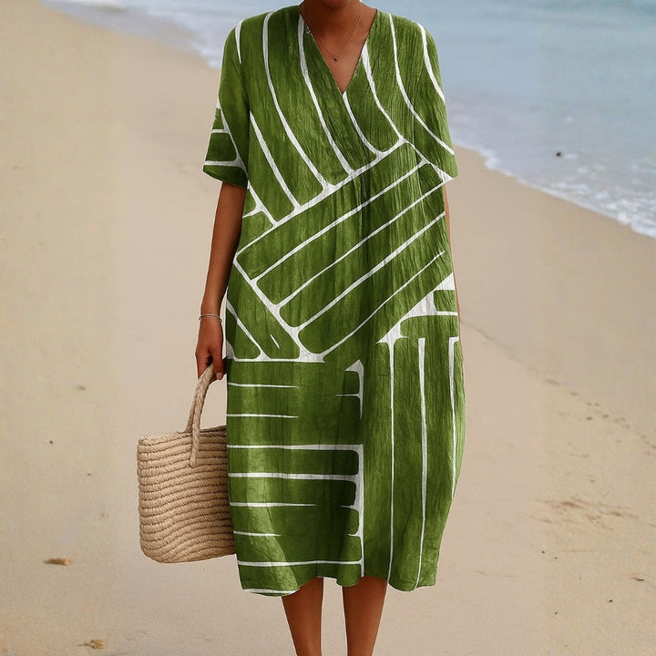 Eira - Green Dress with Geometric Pattern