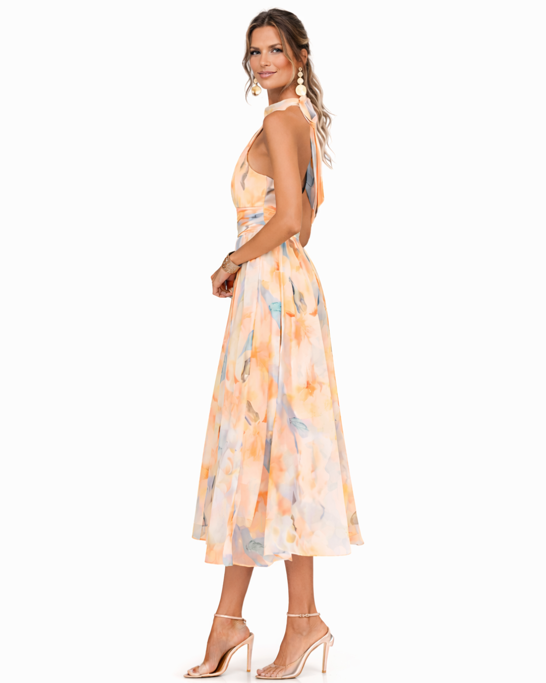 Aurora - Halter Neck Dress with Watercolour Print