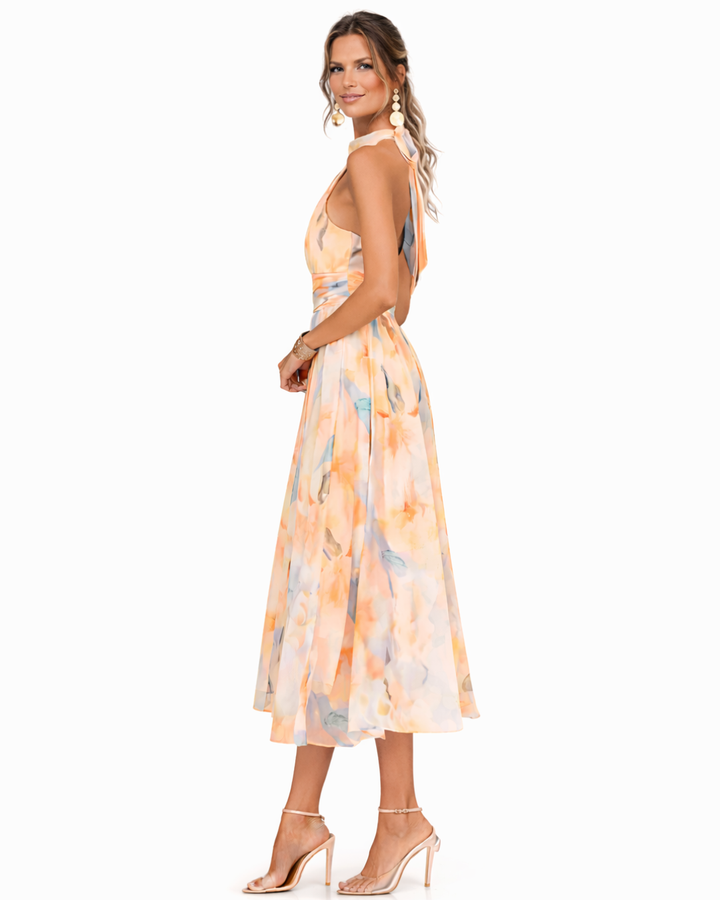 Aurora - Halter Neck Dress with Watercolour Print