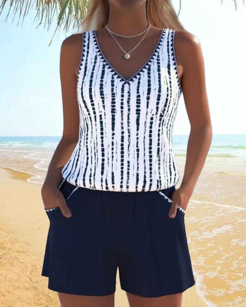 Amanda - Casual Swimsuit with Pocket and V-Neck