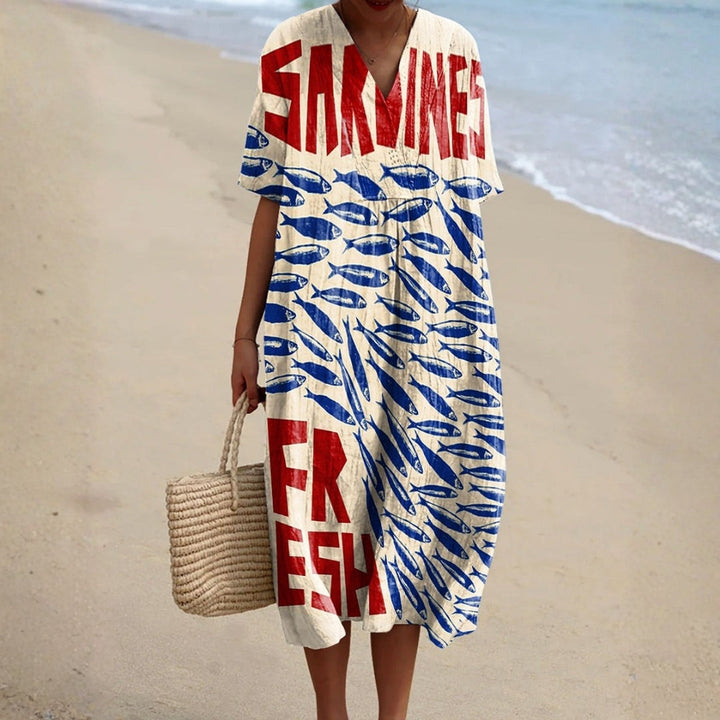 Ariana - Dress with Sardine Pattern