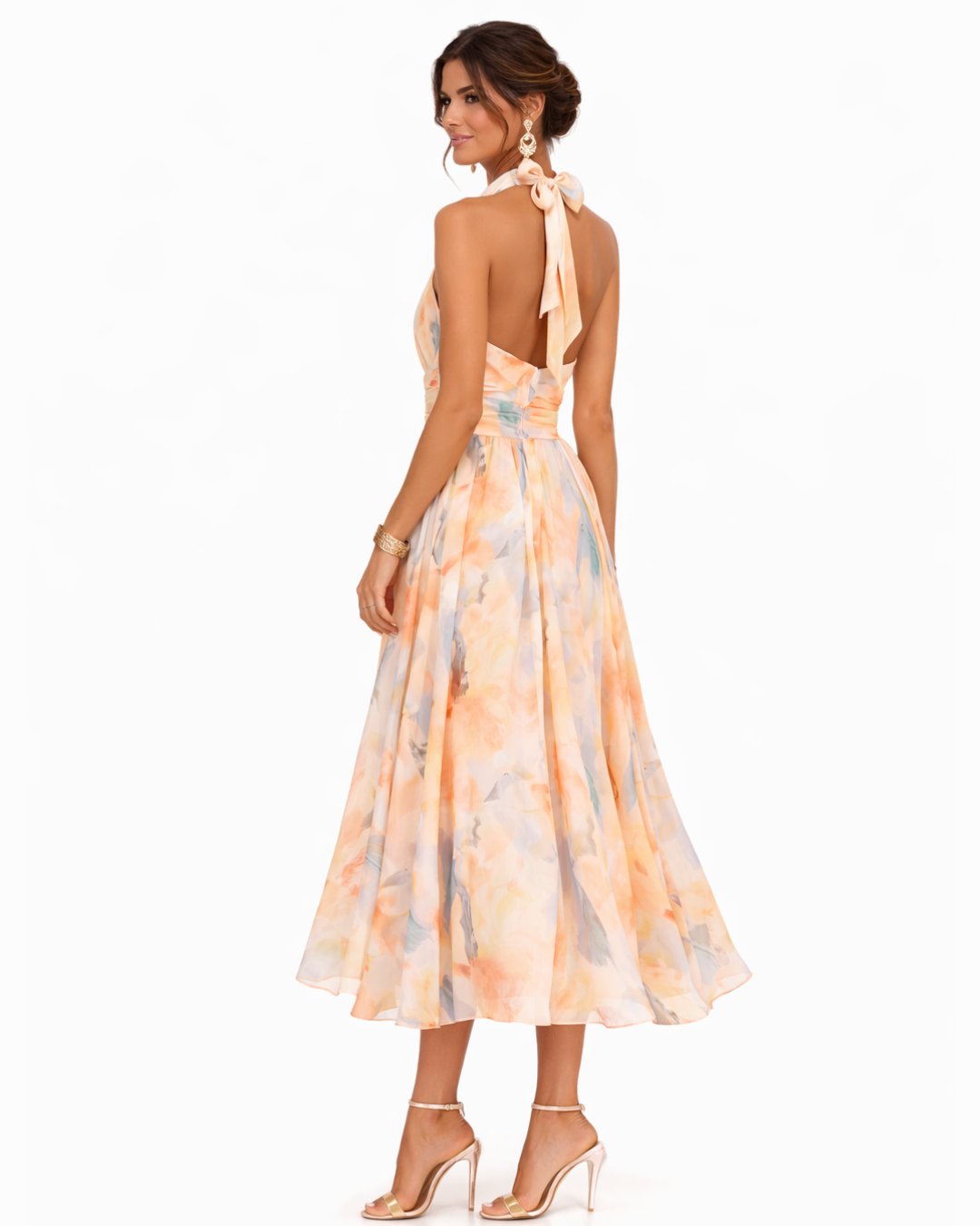 Aurora - Halter Neck Dress with Watercolour Print