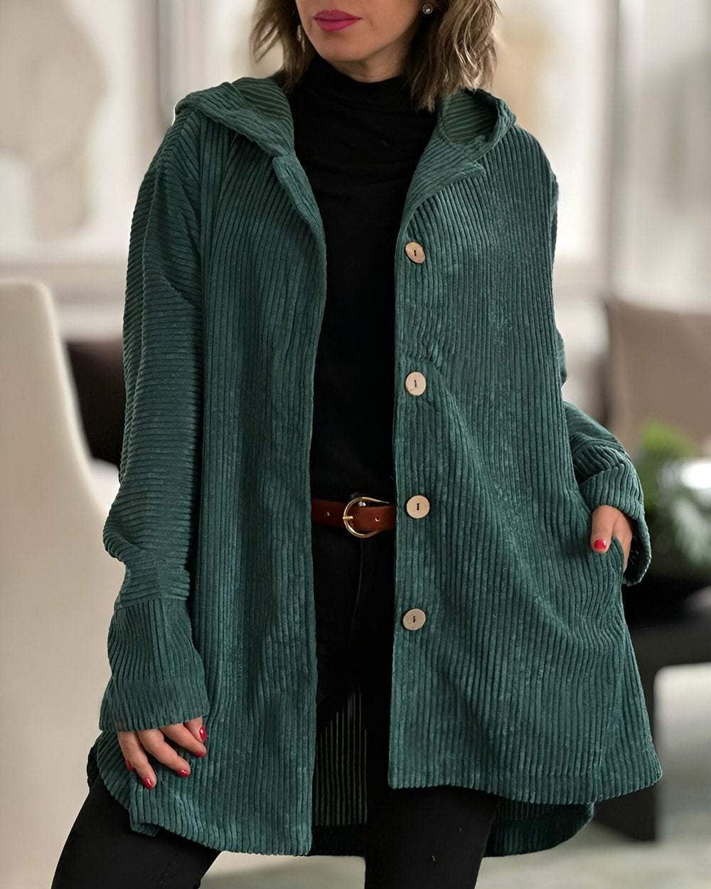 Cordia - Corduroy Hooded Cardigan