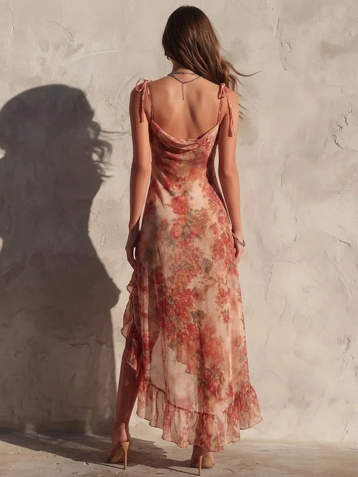Camilla - Asymmetric Floral Dress with Slit and Ruffles