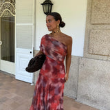 Frieda - Maxi Dress with Watercolor Pattern and Off-Shoulder Cut