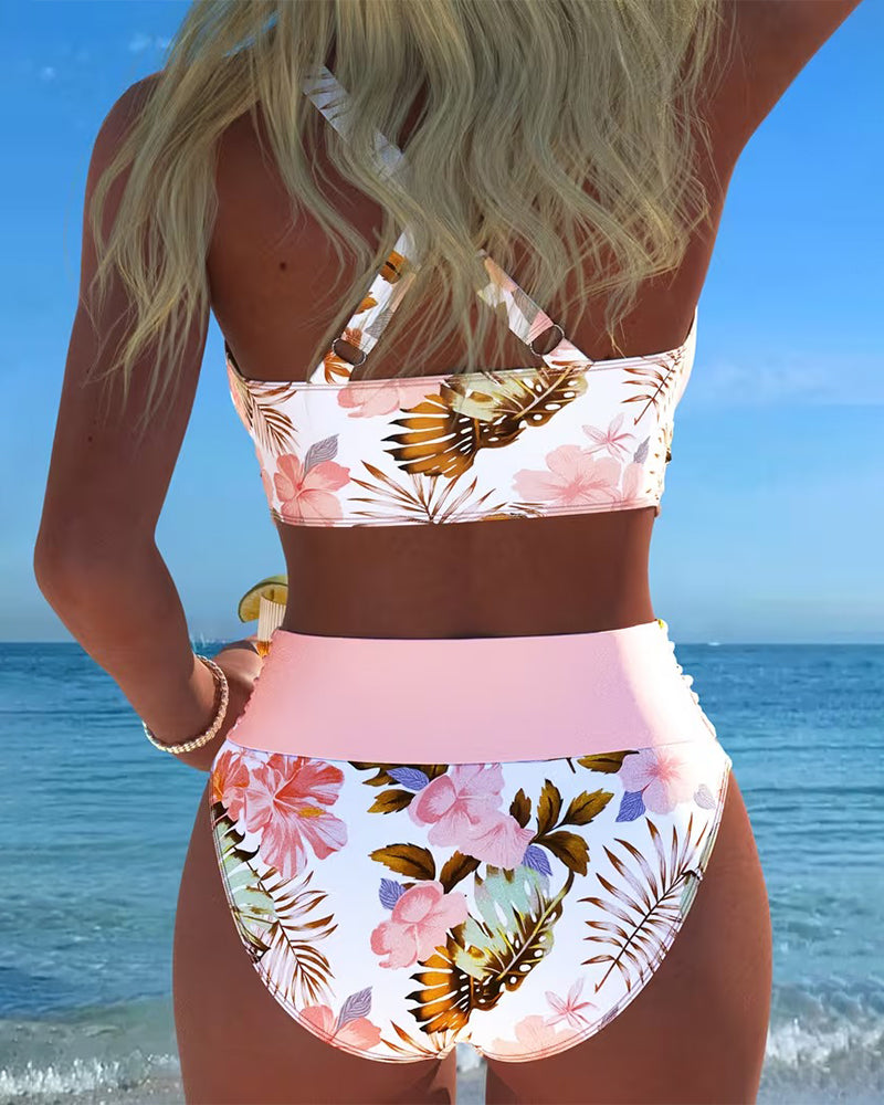 Lorraine - Bikini with Contrasting Floral Print and Slit
