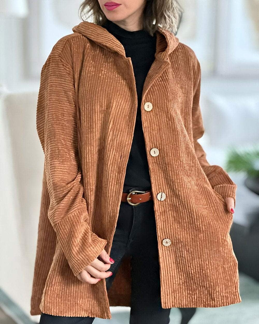 Cordia - Corduroy Hooded Cardigan