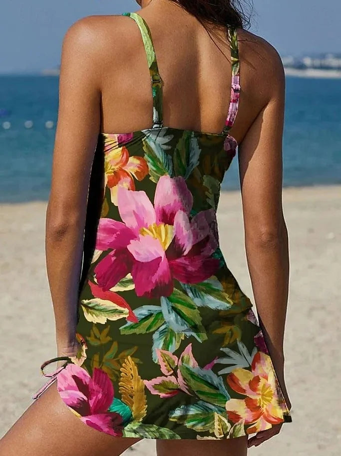 Faith - Floral Graphic Tankini with Shorts, Tummy Control Effect