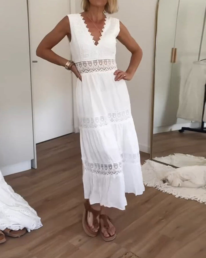 Charlotte - Handcrafted Lace Dress with V-Neckline