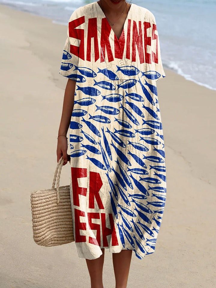 Ariana - Dress with Sardine Pattern