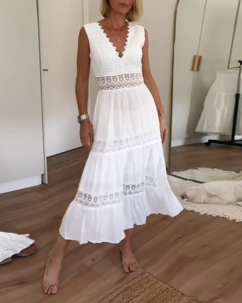 Charlotte - Handcrafted Lace Dress with V-Neckline