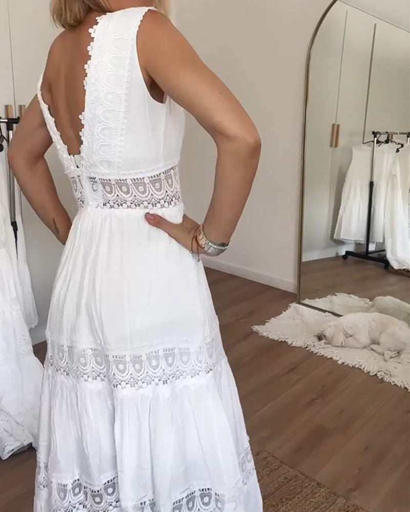 Charlotte - Handcrafted Lace Dress with V-Neckline