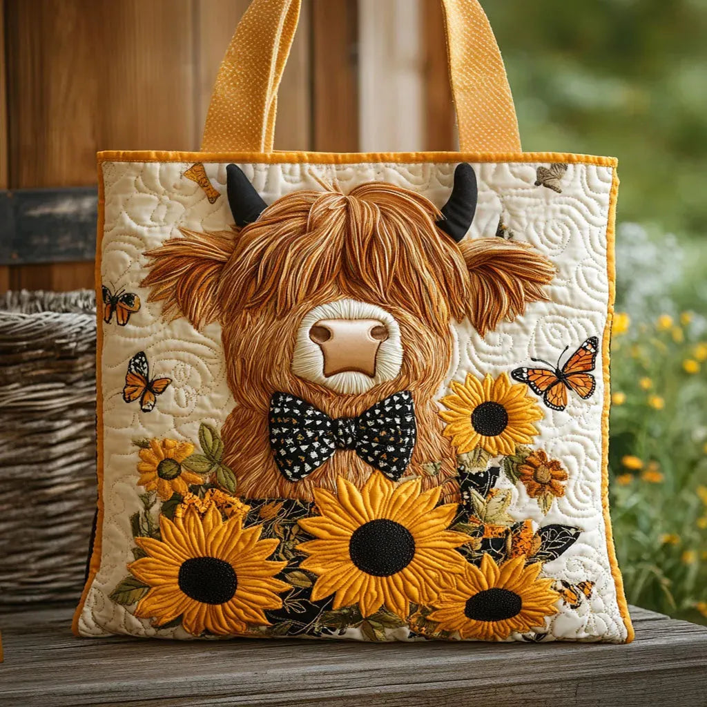 Handmade Bag - Highland Cow with Sunflowers