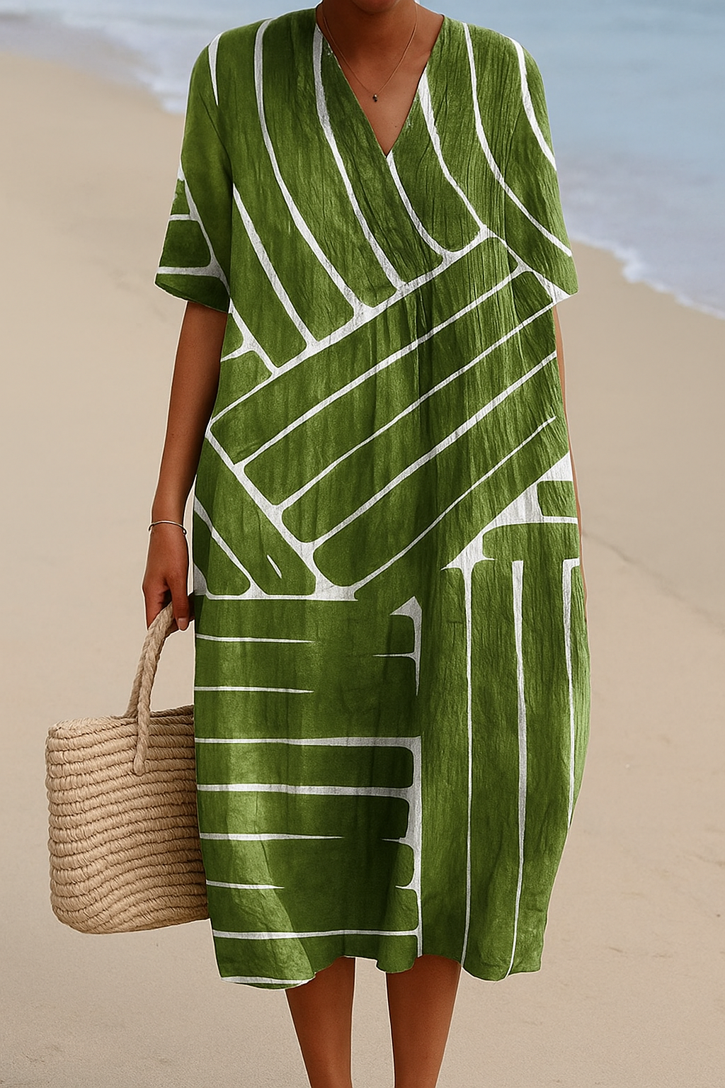 Eira - Green Dress with Geometric Pattern