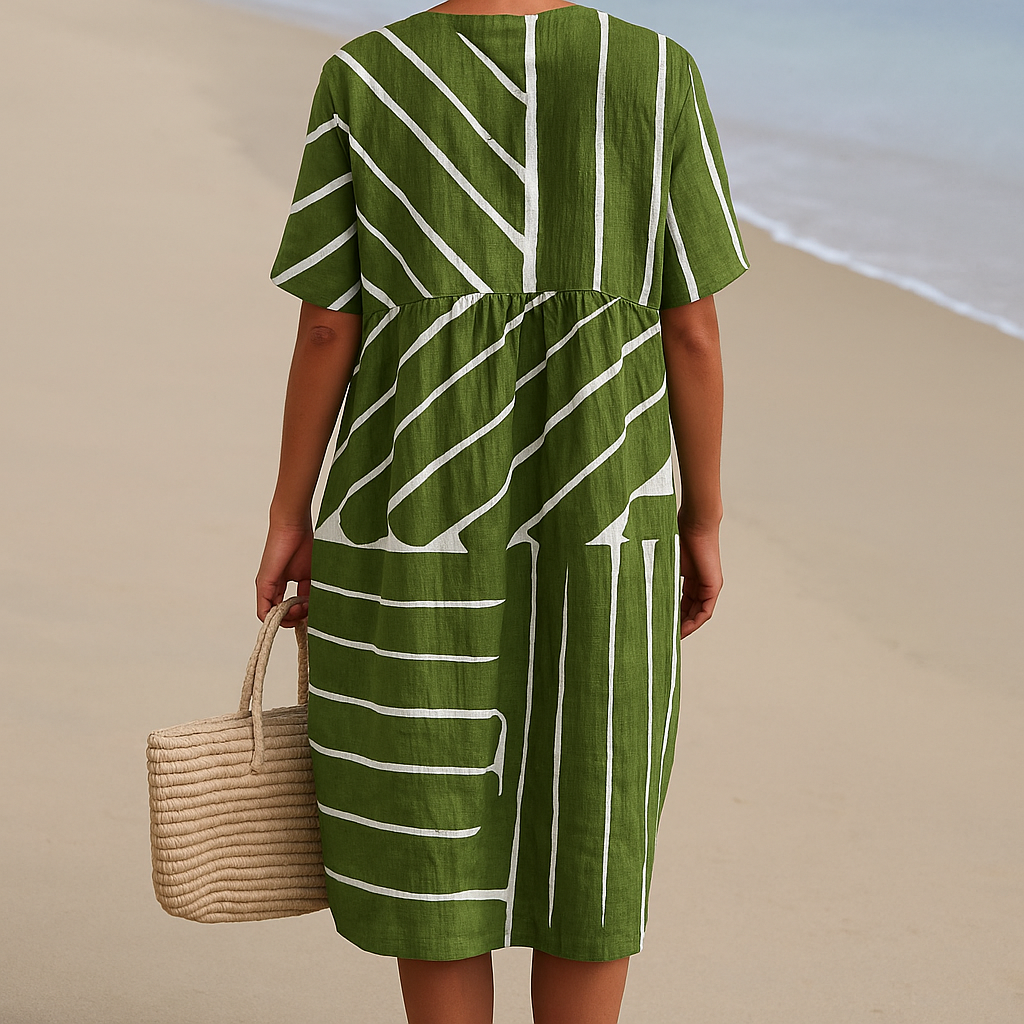 Eira - Green Dress with Geometric Pattern
