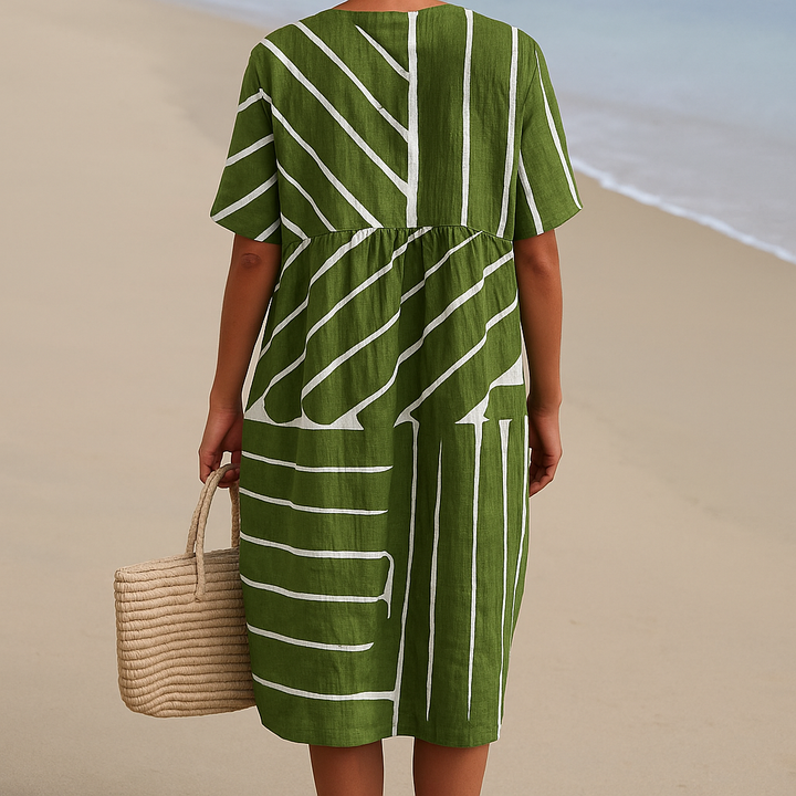 Eira - Green Dress with Geometric Pattern