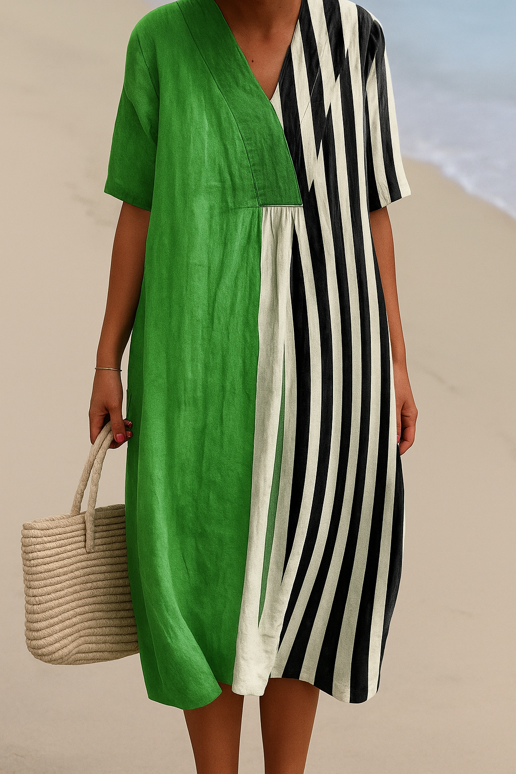Naomi - Vibrant Green Dress with Black Stripes